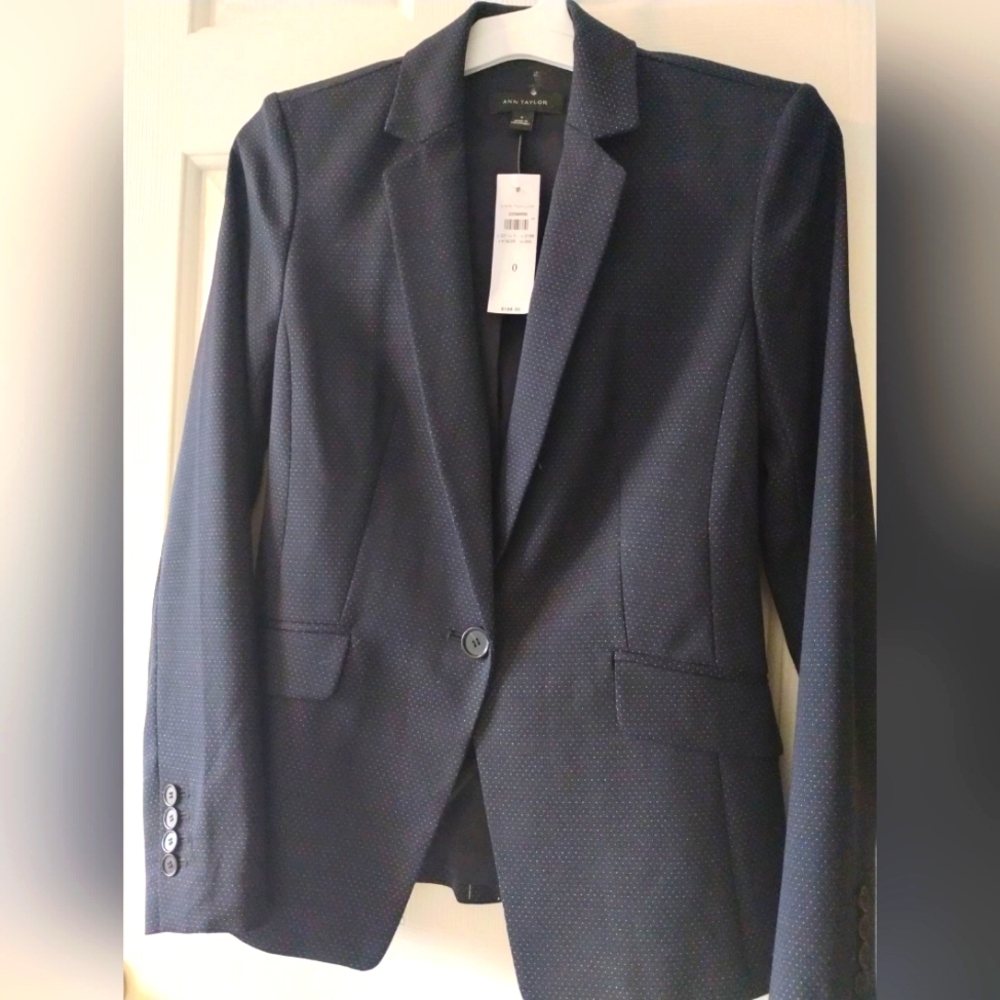 Ann Taylor fitted Blazer, Size 0, Color Navy Blue (with dots)